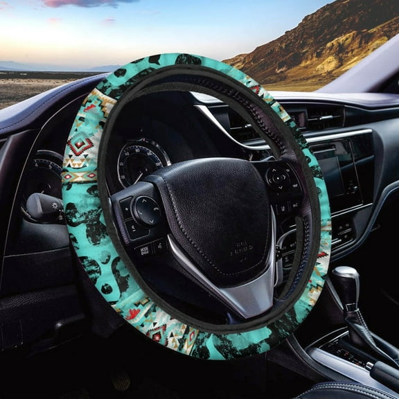 Kuiaobaty Car Steering Wheel Cover Fit Most Van Car SUV Truck American Tribal Geometric Cow Pattern Easy to Install Car Wheel Protector Auto Steering Wheel Protector Car Accessories