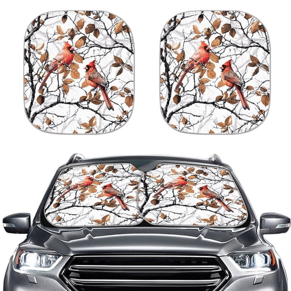 Kuiaobaty Car Windshield Sunshade Cardinal Deadwood Leaf Pattern Washable Customized Sun Blocker Visor Protector for Auto Front Window Universal Fit Cars Trucks SUVs, Pack of 2