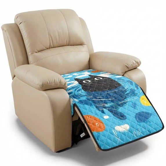 Kuiaobaty Cat Fish Print Armless Reclining Sofa Cover, Non Slip Quilted Seat Cushion Slipcover, Waterproof Pets Friendly Furniture Protector for Dogs, Cats