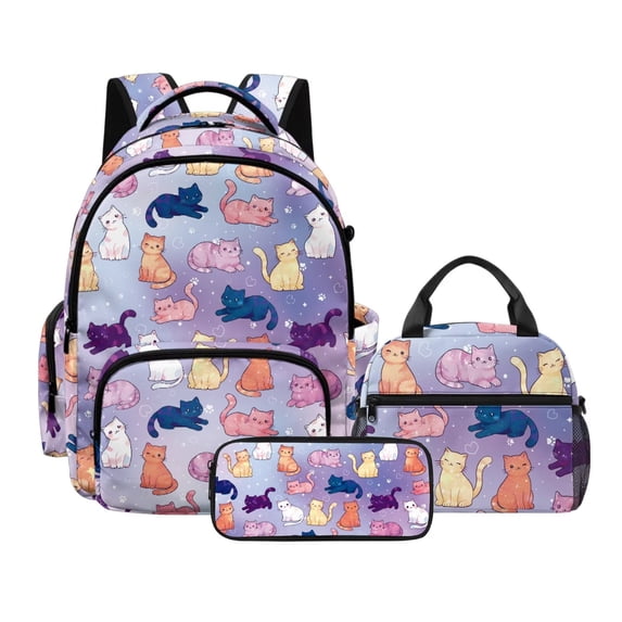 Kuiaobaty Cat Paw Print Kids Backpack Set of 3 Large Capacity Backpack and Lunch Box Set with Cup Holder Roomy Sturdy Bookbag with Pencil Case with Zipper for School Hiking