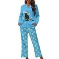 thumbnail image 1 of Kuiaobaty Cat Paw Print Women's Pajama Set, 2 Piece Lounge Outfits V Neck Y2K Sleep Set Fall Long Sleeve Long Pants With Pockets Pjs Set, Blue, 3XL, 1 of 7