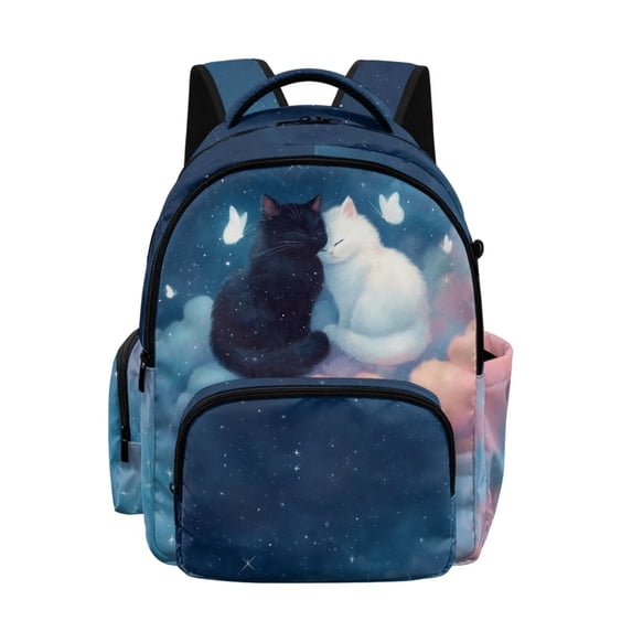 Kuiaobaty Cat Stars Print Backpack for Girls Boys 17 Inch Bookbag with Adjustable Strap Roomy Kids Backpack Daypack for School, Blue