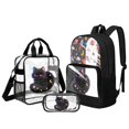 thumbnail image 1 of Kuiaobaty Cat Stars Print Clear Backpack and Lunch Bag Set for Girls Rocket Planet Print Bookbag and Pencil Case with Zipper Heavy Duty Backpack with Lunch Box for School, Black, 1 of 5