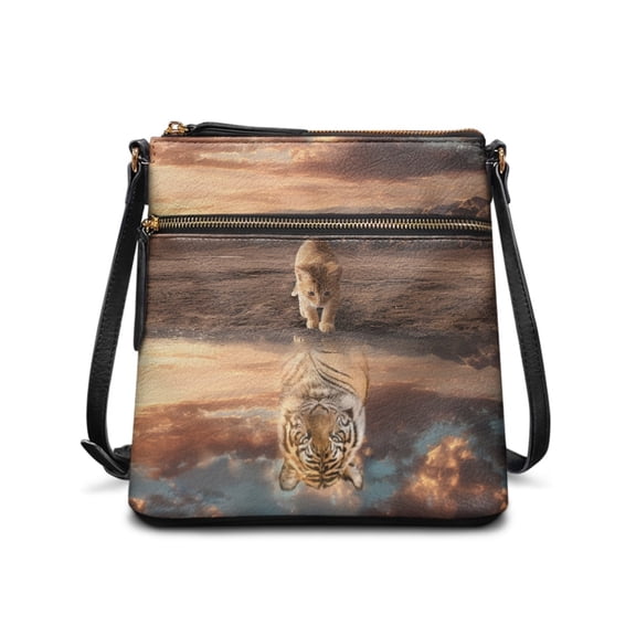 Kuiaobaty Cat Tiger Print Shoulder Purse for Women, Waterproof Leather Messenger Handbag Crossbody with Adjustable Strap, Multi Pockets Sling Bag for Travel & Shopping
