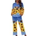 thumbnail image 1 of Kuiaobaty Cattle Sunflower Print Pajamas Set Long Sleeve Sleepwear Womens Button Down Nightwear Soft Pj Loungewear Sets with Pockets, 4XL, 1 of 7