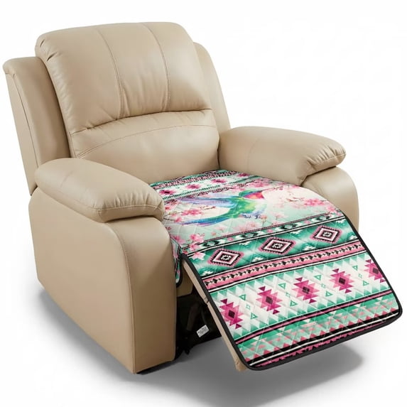 Kuiaobaty Cherry Blossom Print Armless Recliner Chair Covers, Aztec Hummingbird Print Non Slip Sofa Cushion Slipcover, Decorative Quilted Furniture Protector, Machine Washable