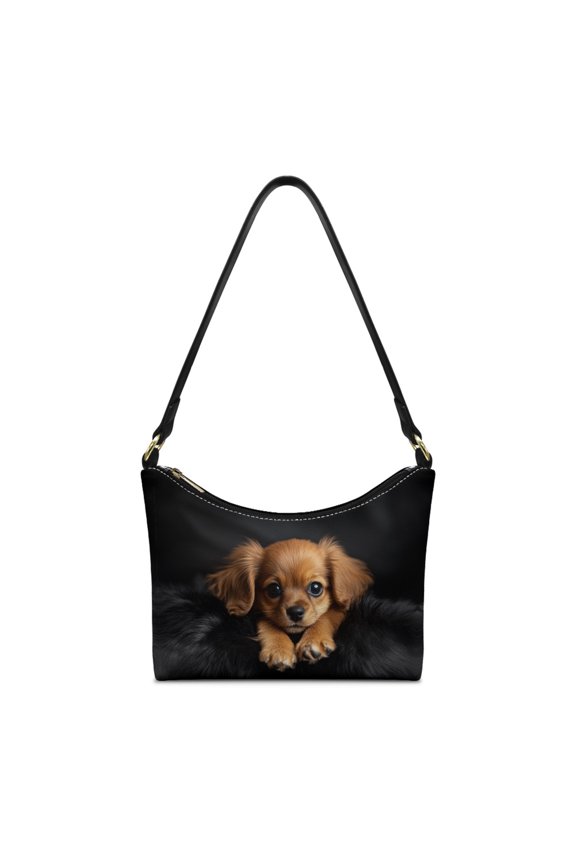 Chihuahua Print Shoulder Purse for Women Cute Trendy Leather Underarm Sling Bag with Smooth Zipper Large Capacity Hobo Purse Tote Bag for Travel Black