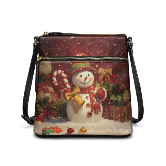 Kuiaobaty Christmas Crossbody Bag for Women Trendy, Snowman Print Vegan Leather Sling Purse Crossbody, Large Capacity Travel Messenger Handbag with Adjustable Strap for Christmas, Red