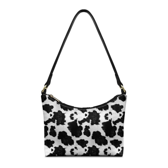 Kuiaobaty Classic Cow Print Small Shoulder Purse for Women, Lightweight Vegan Leather Hobo Purse Tote Bag with Zipper Closure, Stylish Spacious Underarm Sling Bag for Travel, Black