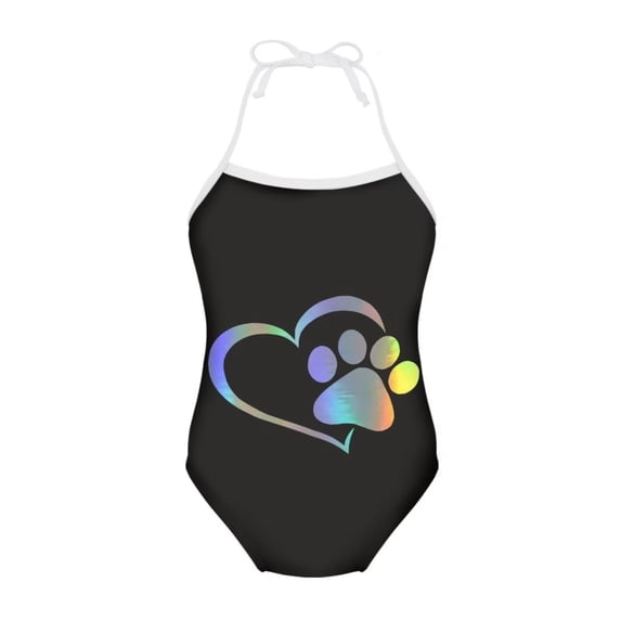 Kuiaobaty Colorful Dog Paw Design One Piece Kids Swimsuit, Kids Swimwear Sleeveless & Breathable, Elastic Kids Bikini Beach Summer Fit 1-2