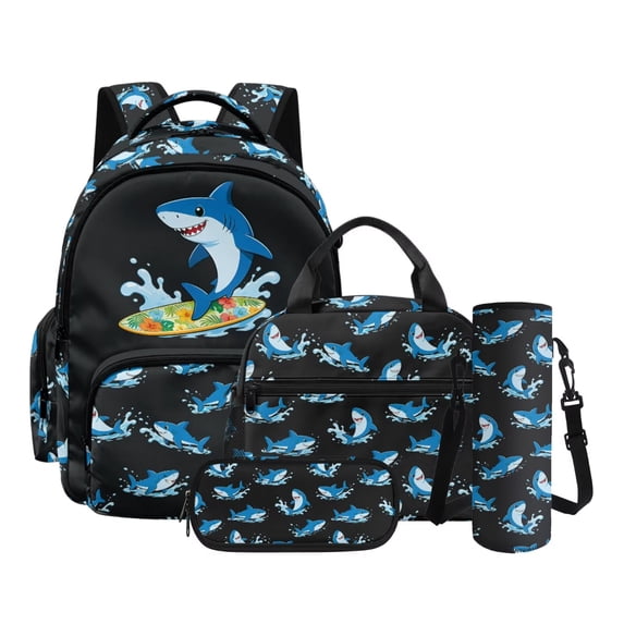 Kuiaobaty Cool Shark Print Backpack Set with Pencil Case for Boys 8-12 Lightweight Backpack and Lunch Bag Set with Multi Pockets Backpack and Water Bottle Bag for School