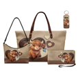 thumbnail image 1 of Kuiaobaty Cow Daisy Print Purse and Wallet Set with Lipstick Holder Butterfly Print Tote Handbag Wristlet Wallet Portable Underarm Bag Lip Pouch for Travel, Beige, 1 of 7