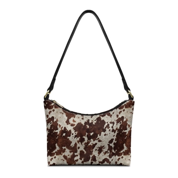 Kuiaobaty Cow Print Shoulder Bag for Women Trendy, Lightweight Spacious Vegan Leather Hobo Purse Tote Bag, Classic Durable Underarm Sling Purse with Smooth Zipper for Travel, Brown