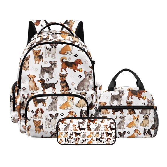 Kuiaobaty Dachshund Corgi Print Backpack and Lunch Box Set for Boys Girls Westie Paw Print Lunch Bag and Pencil Case with Zipper Large Capacity Backpack with Pencil Pouch for School Daily Use