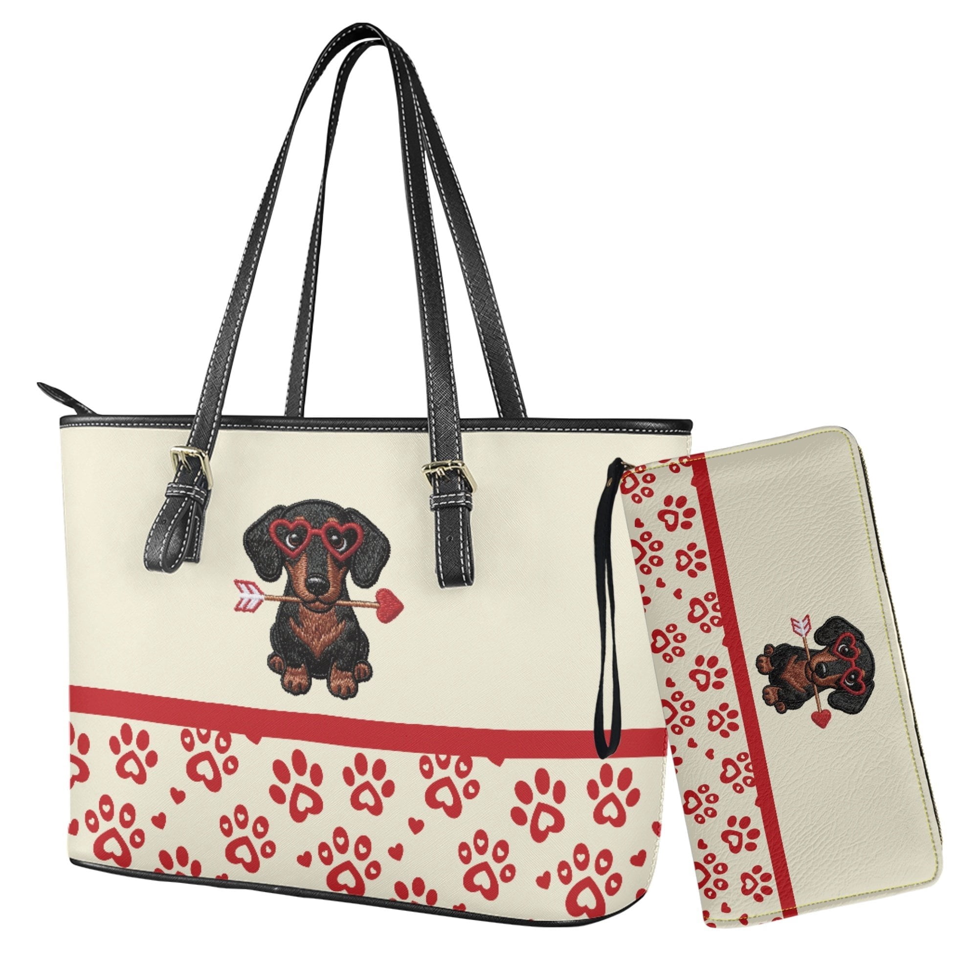 Kuiaobaty Dachshund Paw Print Tote Purse for Women, Cupid's Arrow Print Shoulder Handbag with Adjustable Strap, Roomy Casual Leather Satchel Purse for Valentines Day