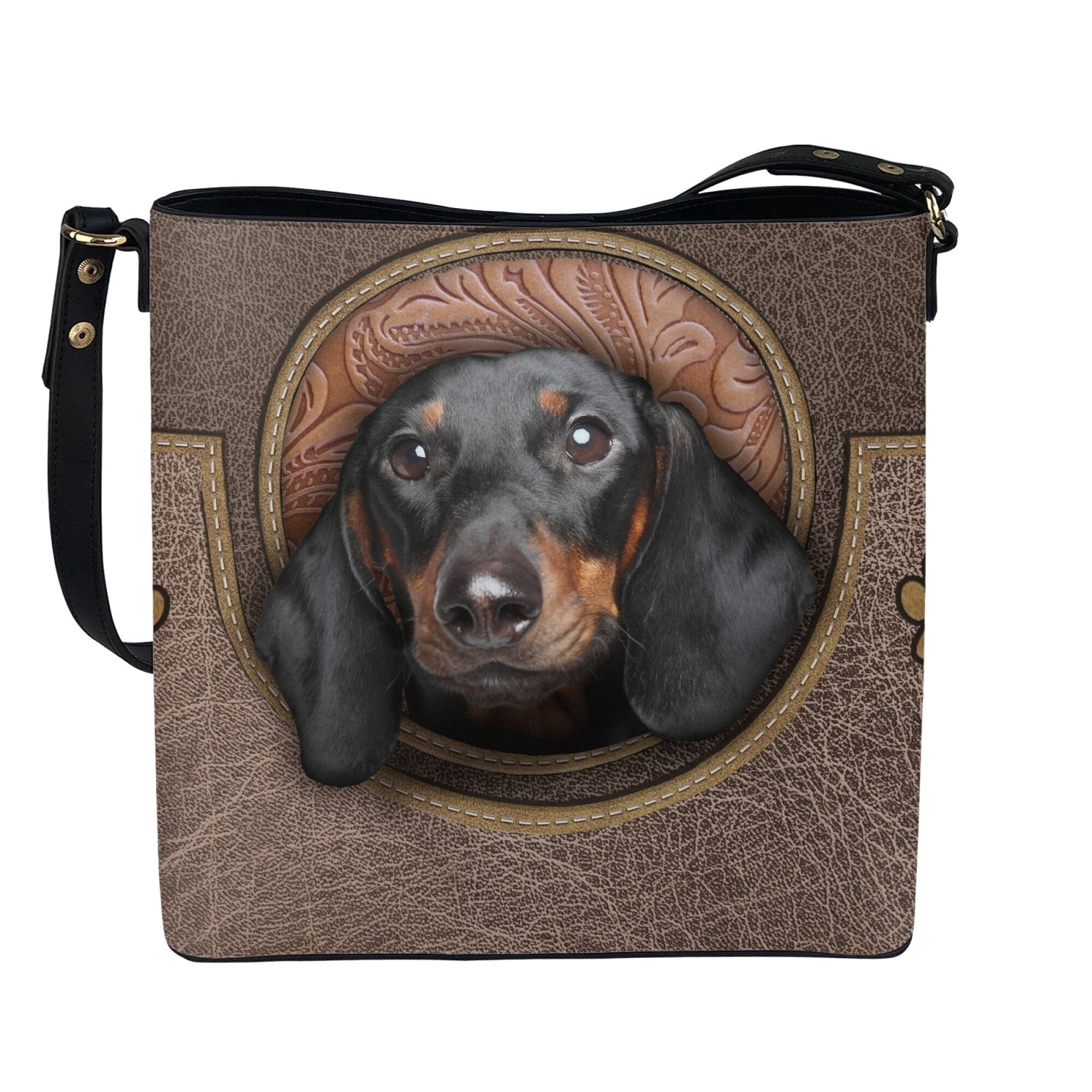 Kuiaobaty Dachshund Print Bucket Crossbody Bag for Women, Lightweight Vegan Leather Hobo Satchel Purse Crossbody, Casual Durable Bucket Tote Bag Handbag with Adjustable Strap for Travel