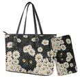 thumbnail image 1 of Kuiaobaty Daisy Cat Print Satchel Purse for Women, Roomy Casual Tote Handbag Set 2pcs with Adjustable Strap, Cute Leather Shoulder Bag Purse for Travel, Black, 1 of 7