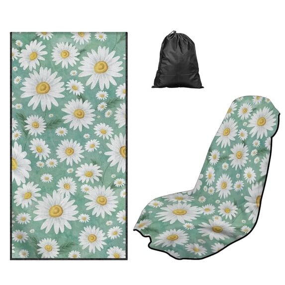 Kuiaobaty Daisy Print Towel Car Seat Covers with Storage Bag Sweat Absorption Car Seat Towel Cover After Gym Multi-Purpose Sweat Towels for Truck Sedan SUV
