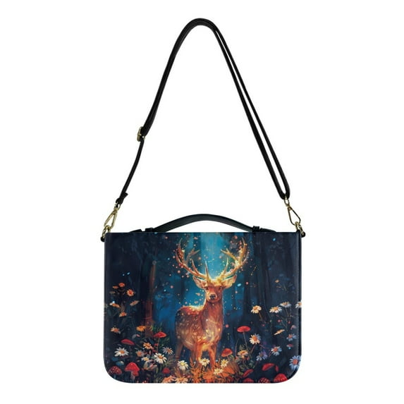 Kuiaobaty Deer Mushroom Daisy Print Bible Cover for Women Men PU Leather Bible Case Bible Bag Tote Book Carrying Case Christian Bible Accessories with Handle and Adjustable Shoulder Strap, XL