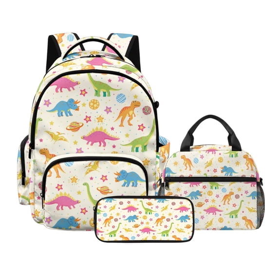 Kuiaobaty Dinosaur Print Backpack Set with Lunch Bag for Kids Planet Stars Print Backpack with Insulated Lunch Box & Pencil Case Multi Pockets Bookbag Pencil bags for School Hiking Picnic