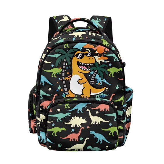 Kuiaobaty Dinosaur Print Kids Backpack for Boys 8-10 Palm Tree Print Backpack Bookbags with Multi Pockets Roomy School Bag for Primary School, Black