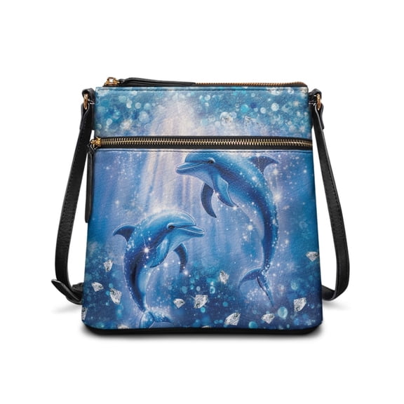 Kuiaobaty Dolphin Diamond Print Crossbody Bag for Women, Large Capacity Vegan Leather Hobo Handbag Crossbody, Lightweight Trendy Messenger Purse with Adjustable Strap for Travel