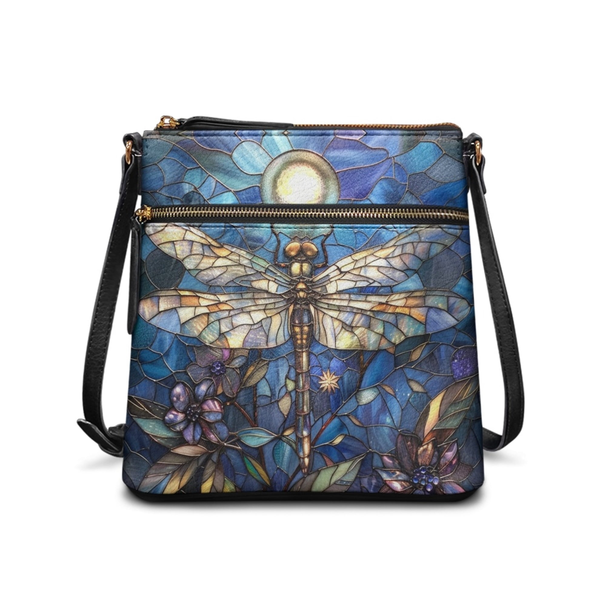 Kuiaobaty Dragonfly Flower Print Crossbody Bag for Women Trendy, Waterproof Vegan Leather Shoulder Purese Crossbody, Lightweight Multi Pocket Sling Bag with Adjustable Strap for Travel
