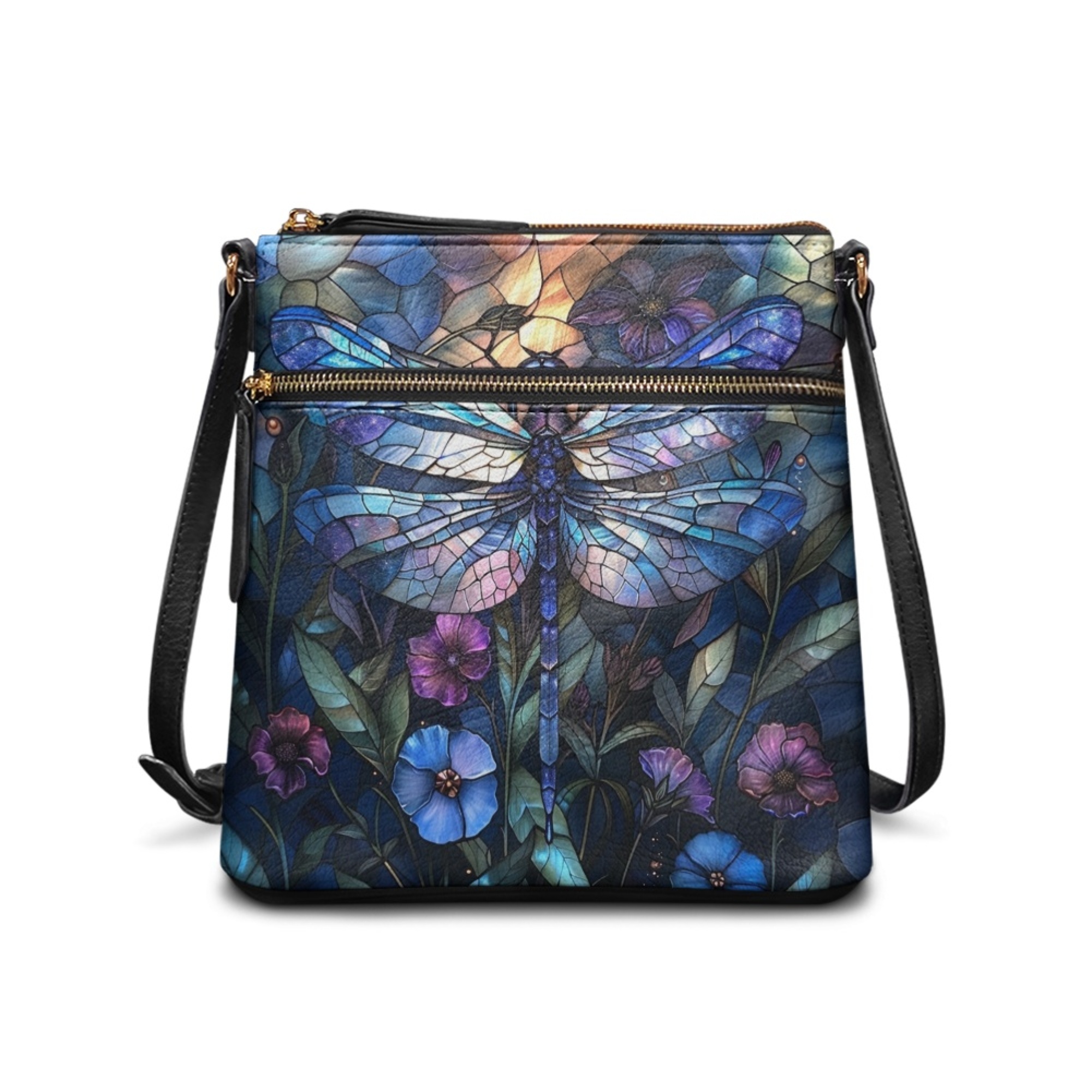 Kuiaobaty Dragonfly Flower Print Crossbody Bag for Women, Waterproof Portable Leather Satchel Purse with Adjustable Strap, Lightweight Casual Shoulder Handbag Crossbody for Travel