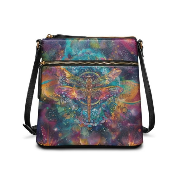 Kuiaobaty Dragonfly Mandala Flower Print Women's Crossbody Bag, Large Capacity Vegan Leather Hobo Purse with Adjustable Strap, Ethnic Style Sling Handbag Crossbody for Travel