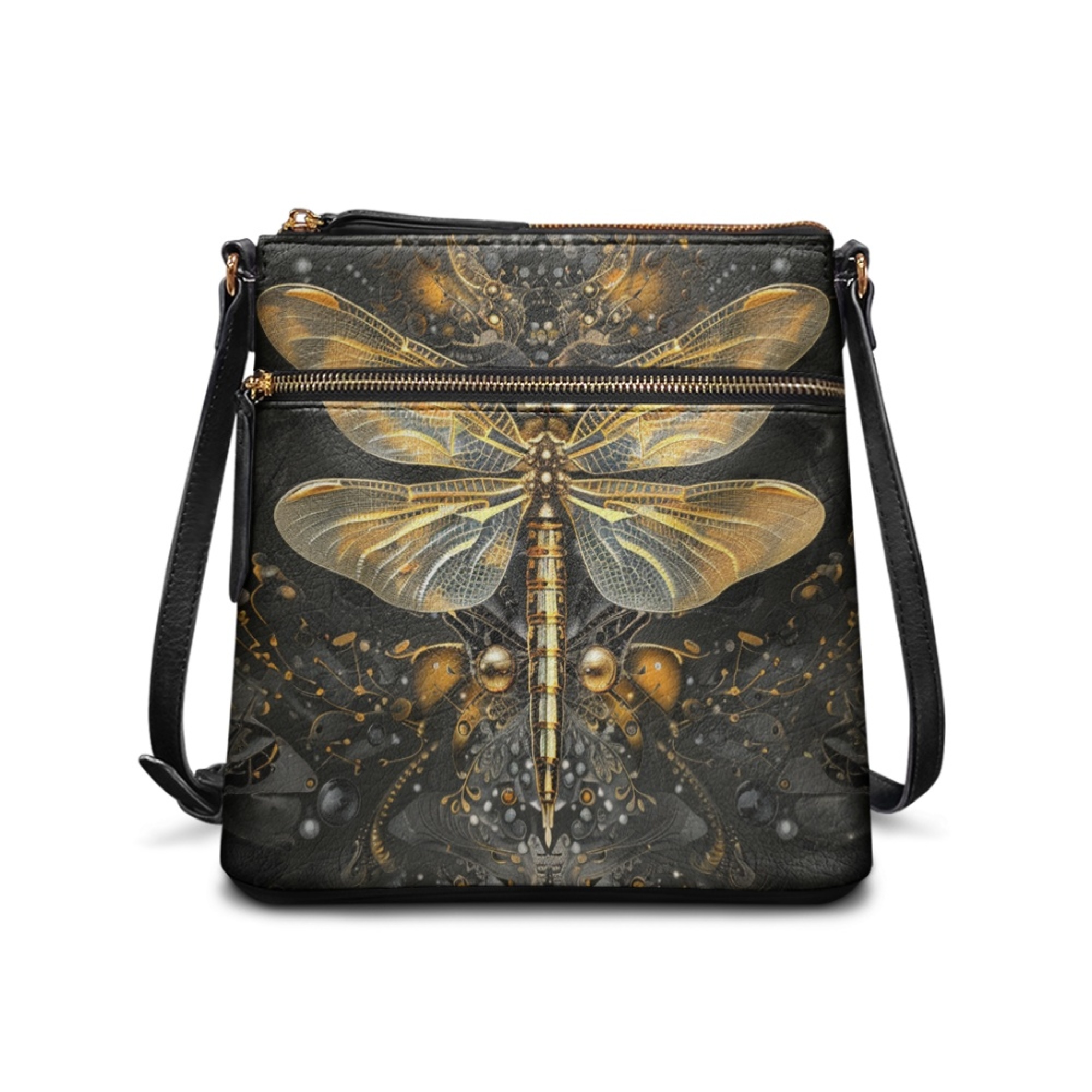 Kuiaobaty Dragonfly Print Crossbody Bag for Women, Fashion Medium Size Vegan Leather Hobo Handbag with Adjustable Strap, Casual Wear Resistant Sling Purse Crossbody for Travel