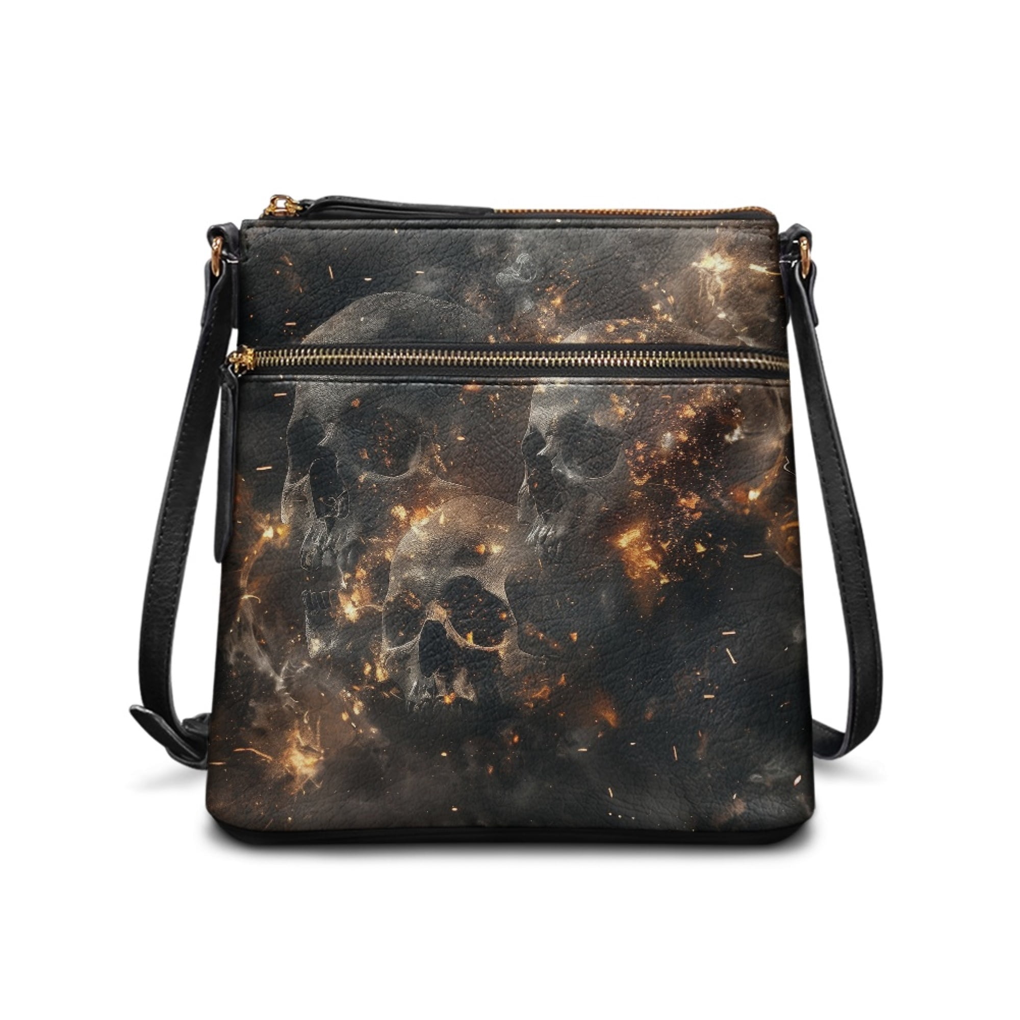 Kuiaobaty Fire Skull Print Crossbody Bag for Women, Casual Vegan Leather Satchel Purse with Adjustable Strap, Multi Pockets Shoulder Handbag Crossbody, Zipper Travel Sling Purse