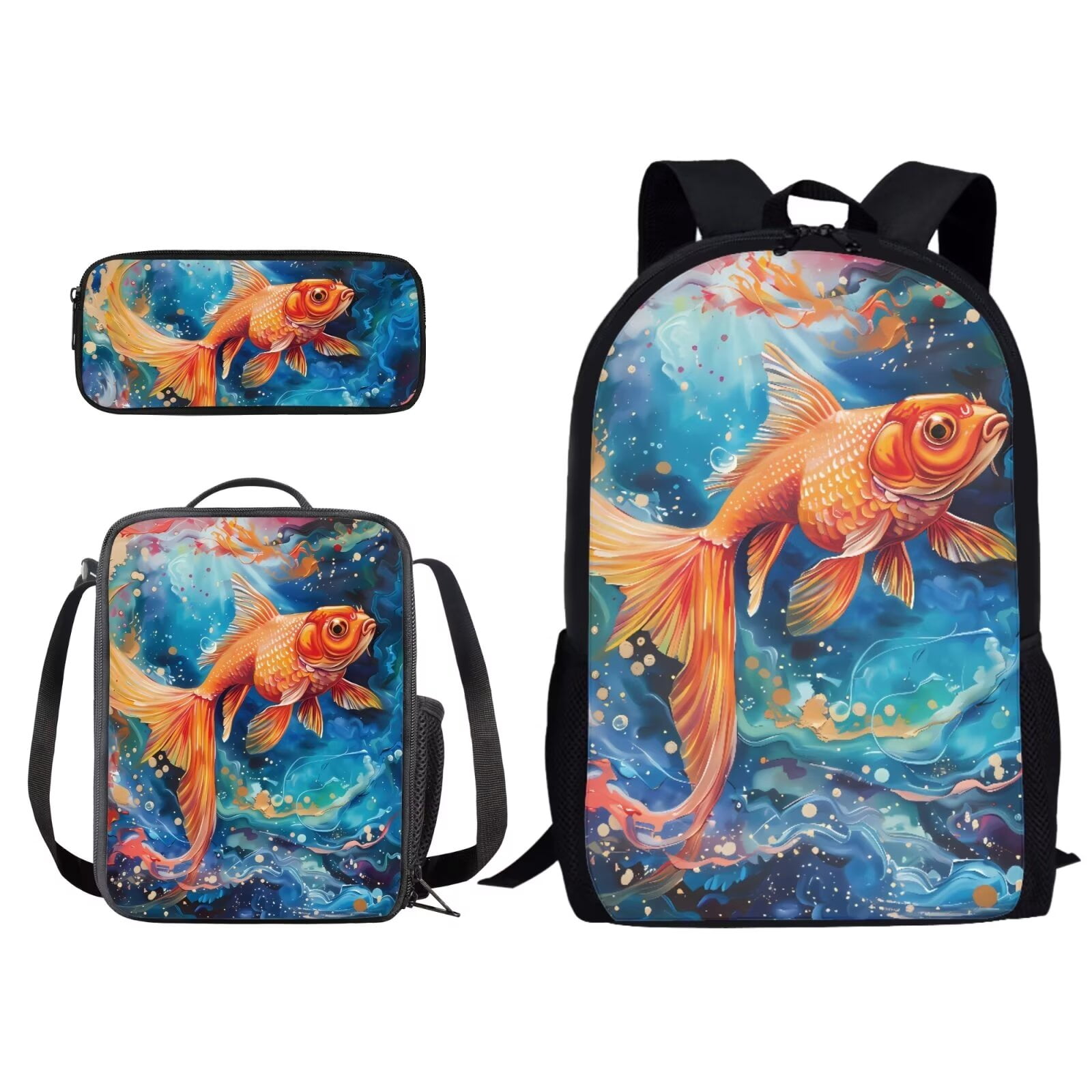 Kuiaobaty Fish Pattern Backpack for Girls for School Bookbag Set of 3 ...