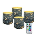 thumbnail image 1 of Kuiaobaty Flameless Candles Golden Butterfly Blue Pattern Battery Powered LED Pillar Candle Tealights Home Decoration Remote Set of 4 for Wedding Beach Party Decor 3 x 3 Inches, 1 of 7