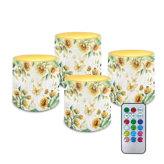 Kuiaobaty Flameless LED Lights Candles 4 Pieces Battery Powered LED Candles with Remote for Valentine Party Wedding Birthday Party Outdoor Butterfly Sunflower Pattern