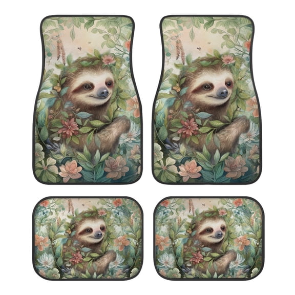 Kuiaobaty Floral Sloth Forest Pattern Car Floor Carpets for Front & Rear 4 Packs Car Mats Floor Carpets Interior Protector Decoration Easy to Install Universal Fit Van Sedan Truck Car