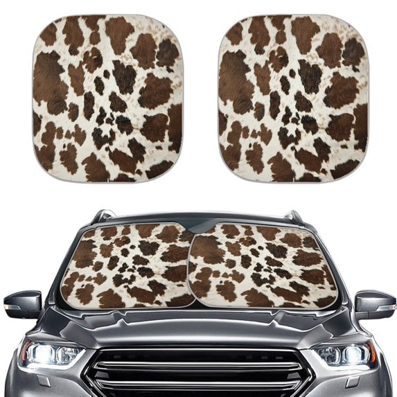 Kuiaobaty Foldable Car Windshield Sunshade 2 Pack Auto Front Window Sunshade Sun Shield Protector Automotive Accessories Retro Brown Cow Print Pattern for Mini SUVs Small Sedans