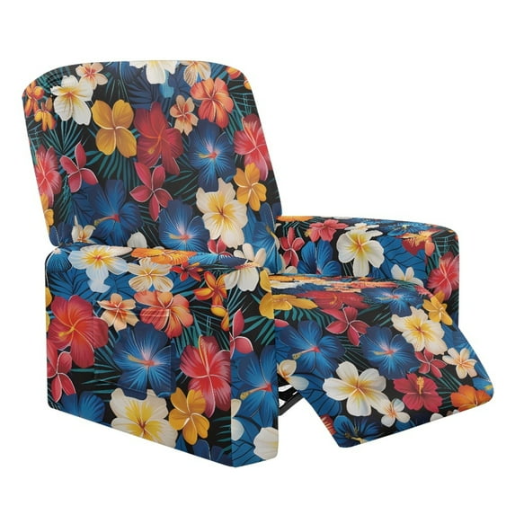 Kuiaobaty Frangipani Hibiscus Print Reclining Sofa Slipcover Monatera Easy Installation Recliner Chair Cover Reclining Slipcover Washable Recliner Couch Cover with Side Pocket for Pets