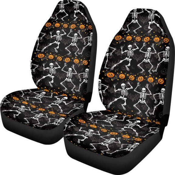 Kuiaobaty Funny Skeleton Pumpkin Car Seat Cover Soft Front Car Seat Protector for Women Washable Easy to Install Auto Accessories Halloween Decor