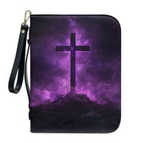 Kuiaobaty Galaxy Cross Print Bible Cover for Women Men, Multifunctional Bible Bags with Wrist Strap, PU Leather Bible Case Book Cover Bible Accessories with Handle, Size L