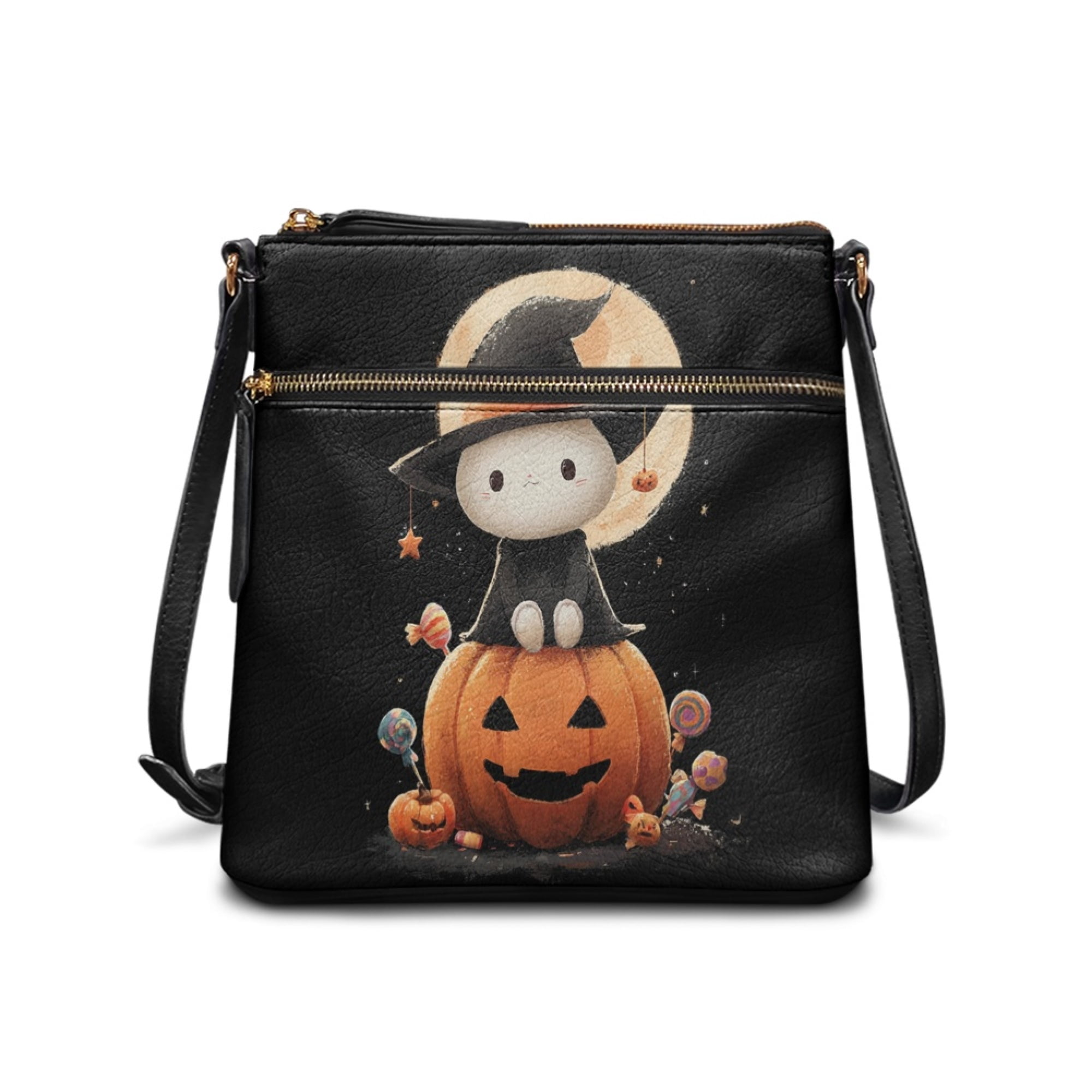 Kuiaobaty Ghost Pumkin Candy Print Crossbody Bag for Women Travel, Portable Waterproof Vegan Leather Hobo Purse Crossbody with Adjustable Strap, Multi Pockets Sling Handbag for Halloween