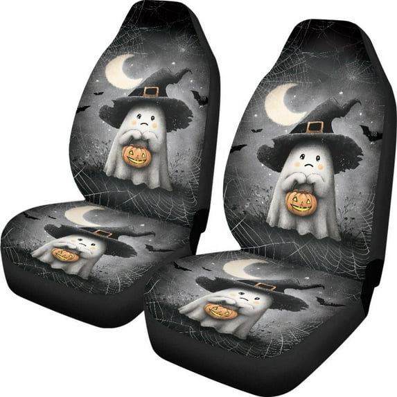 Kuiaobaty Ghost Witch Car Seat Cover Front 2 Pack Universal Soft Auto Seat Protector Car Interior Accessories 2 Front Interior Sets Halloween Decor for Women Girls