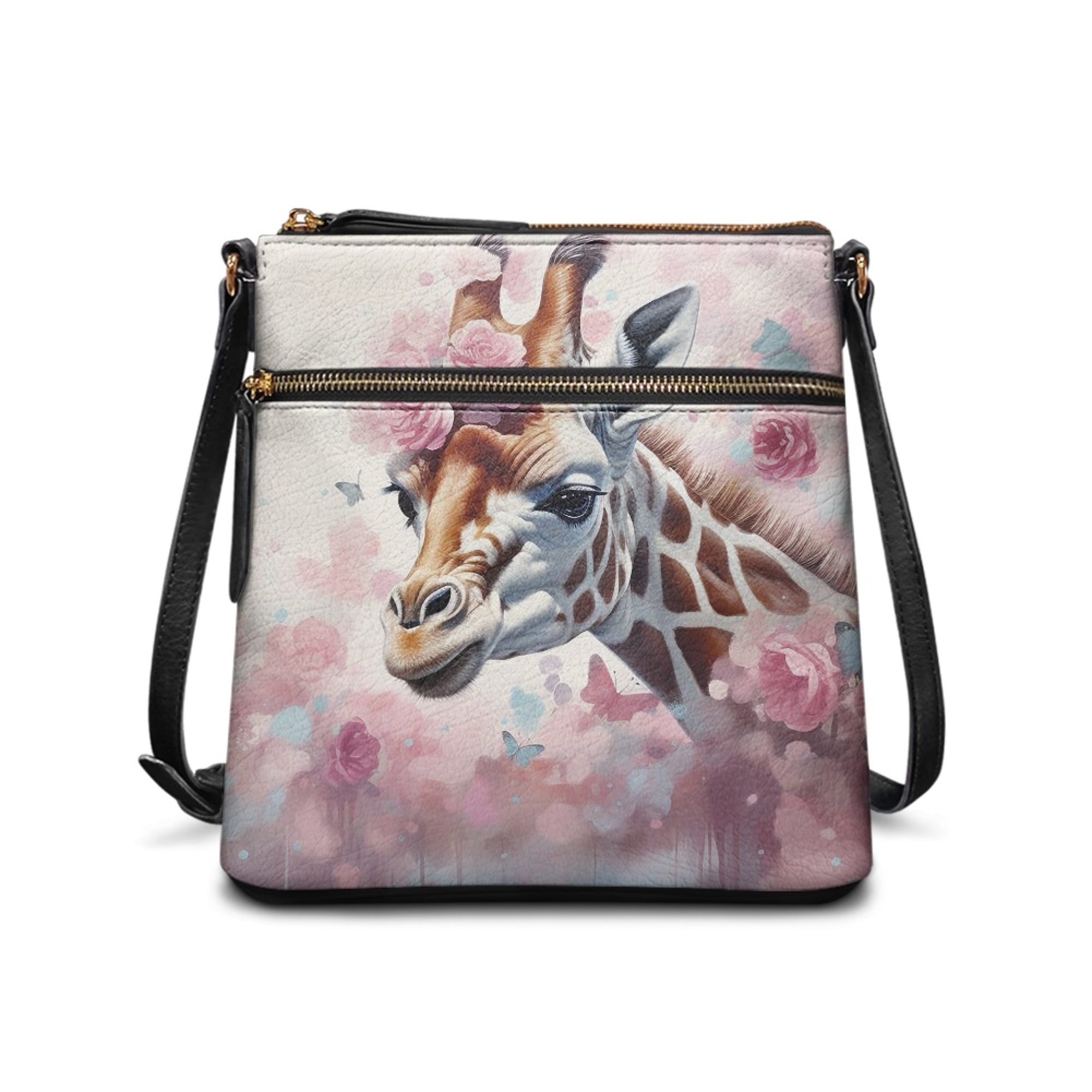Kuiaobaty Giraffe Flower Print Crossbody Bag for Women Waterproof, Casual Vegan Leather Crossbody Purse with Adjustable Strap, Large Capacity Hobo Handbag for Travel, Work & Shopping