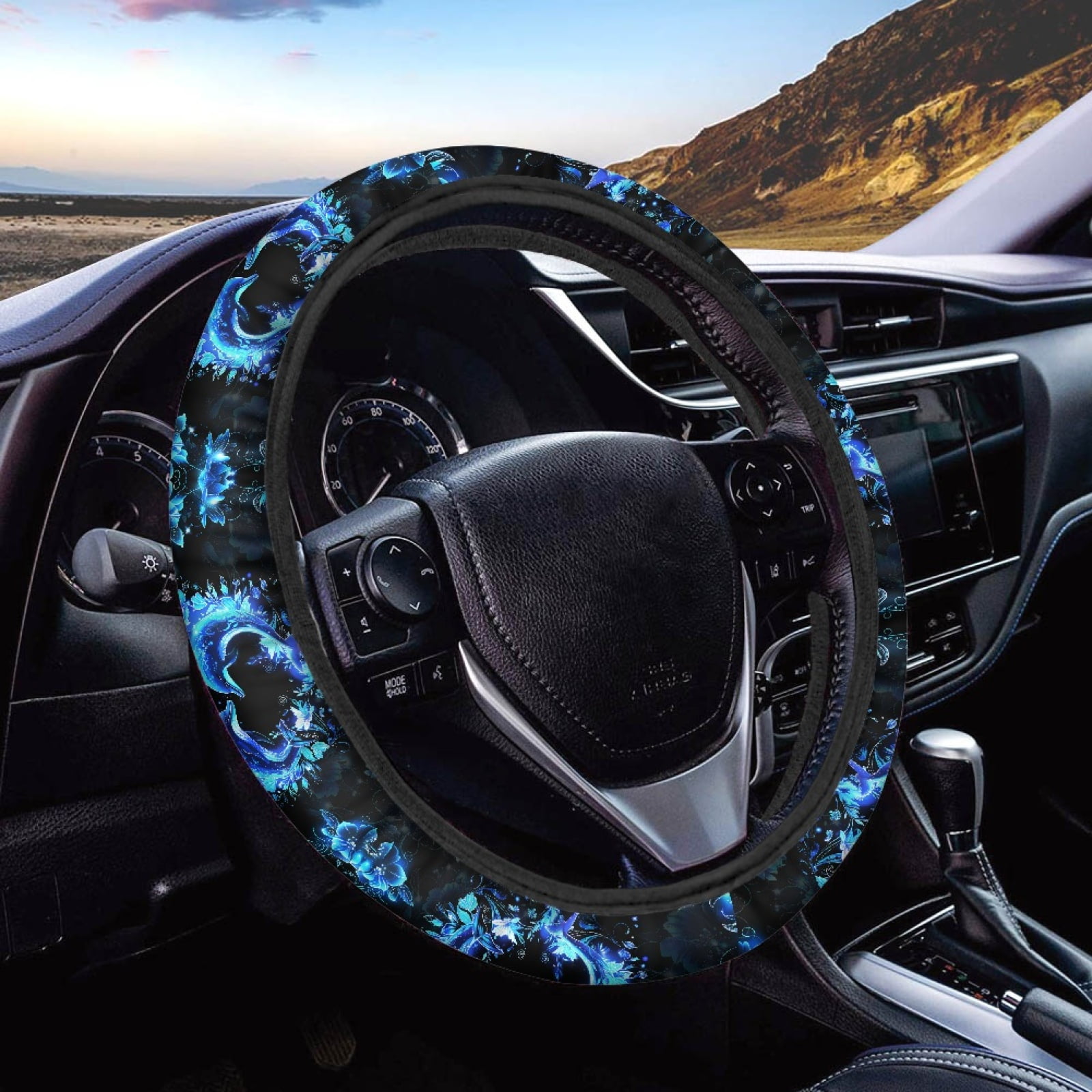 Kuiaobaty Glow Dolphin Totem Flower Pattern Steering Wheel Cover for ...
