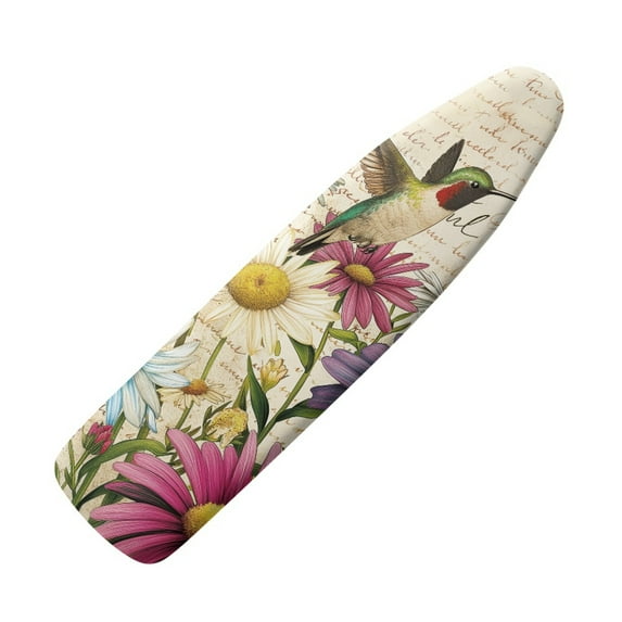 Kuiaobaty Heavy Duty Ironing Board Cover Heatproof Ironing Board Protective Covers Scorch Resistant with 3 Fasteners 15 x 54 Inches Home Decoration, Hummingbird Daisy Flower