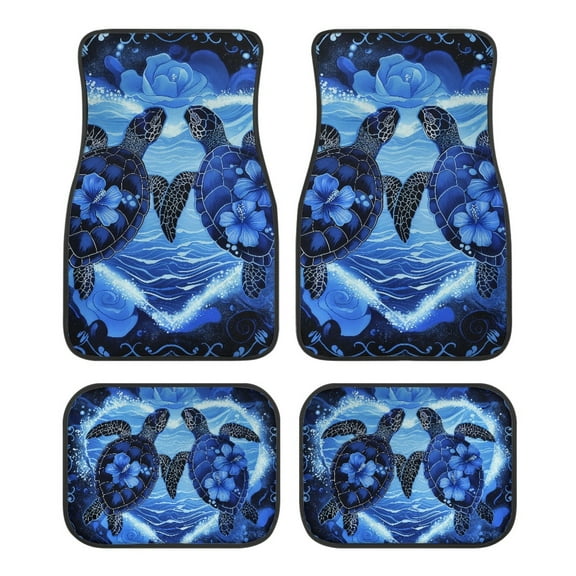Kuiaobaty Hibiscus Flower Sea Turtle Pattern Automotive Floor Mats Pack of 4 Car Carpets Full Set for Front and Rear Auto Interior Decor Anti-Slip Universal Fit Car Van Sedan Truck