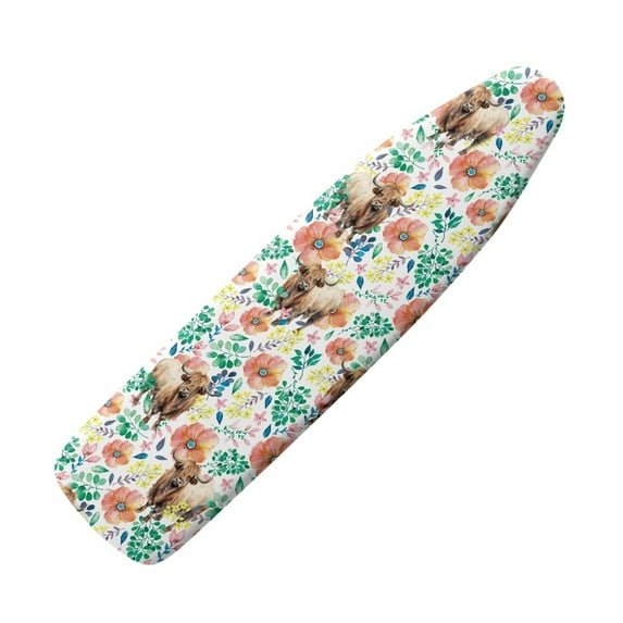 Kuiaobaty Highland Cow Flower Leaf Ironing Board Cover with Elastic Edge Soft Breathable Cover Resist Scorching Ironing Board Protector Home Decor