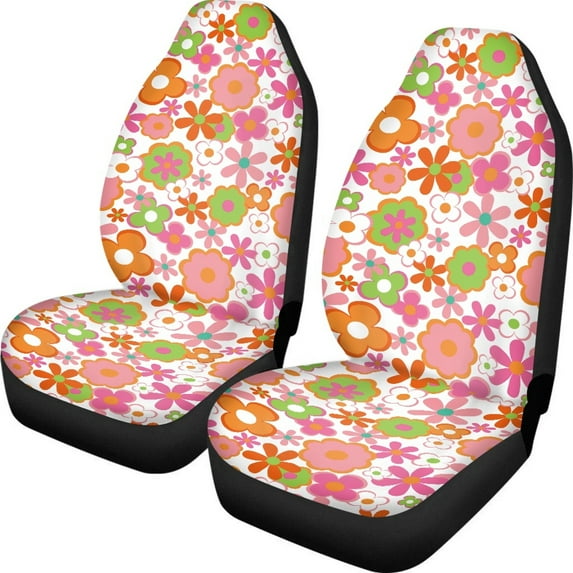 Kuiaobaty Hippie Flower Car Seat Cover for Women, Boho Daisy Floral Auto Seat Protector Interior Accessories Decor Fit for Cars Sedan SUV Trucks, Pink White