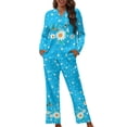 thumbnail image 1 of Kuiaobaty Hummingbird Daisy Print Pajamas Set for Women Button Down Long Sleeve Tops and Long Pants Loose Plus Size Pajamas Set for Womens Casual Sleepwear, Blue, 4XL, 1 of 7