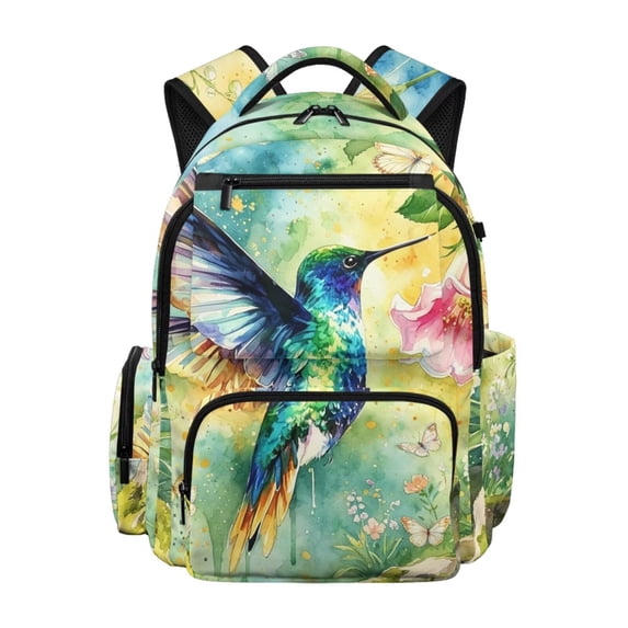 Kuiaobaty Hummingbird Print Backpack for Girls Floral Print School Bag Bookbag with Side Pockets Large Capacity Backpack for School, Green