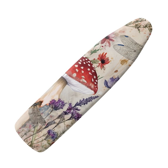 Kuiaobaty Ironing Board Cover for Friends Non-Slip Universal Stretchy Cover with Elasticized Edges and Hook and Loop Fastener Strap, Mushroom Dragonfly Lavender Flower Pattern